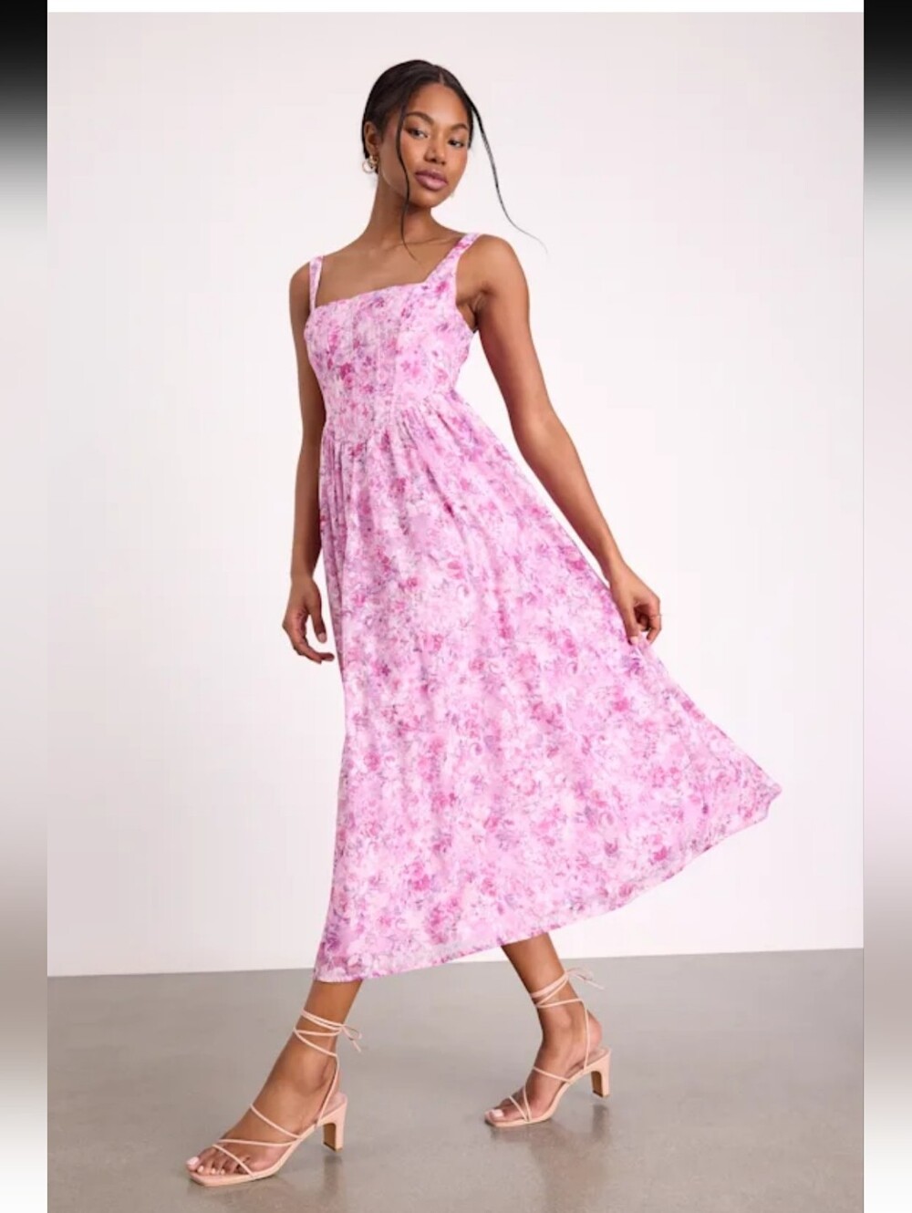 Lulu's Colwyn Pink Floral Bustier Midi Dress Size M NEW #4G